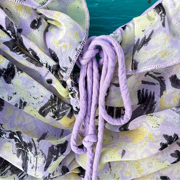 FREE PEOPLE BOHO LILAC PATTERN RUCHED SMOCKED PEASANT BLOUSE TOP SIZE SMALL - Picture 11 of 15